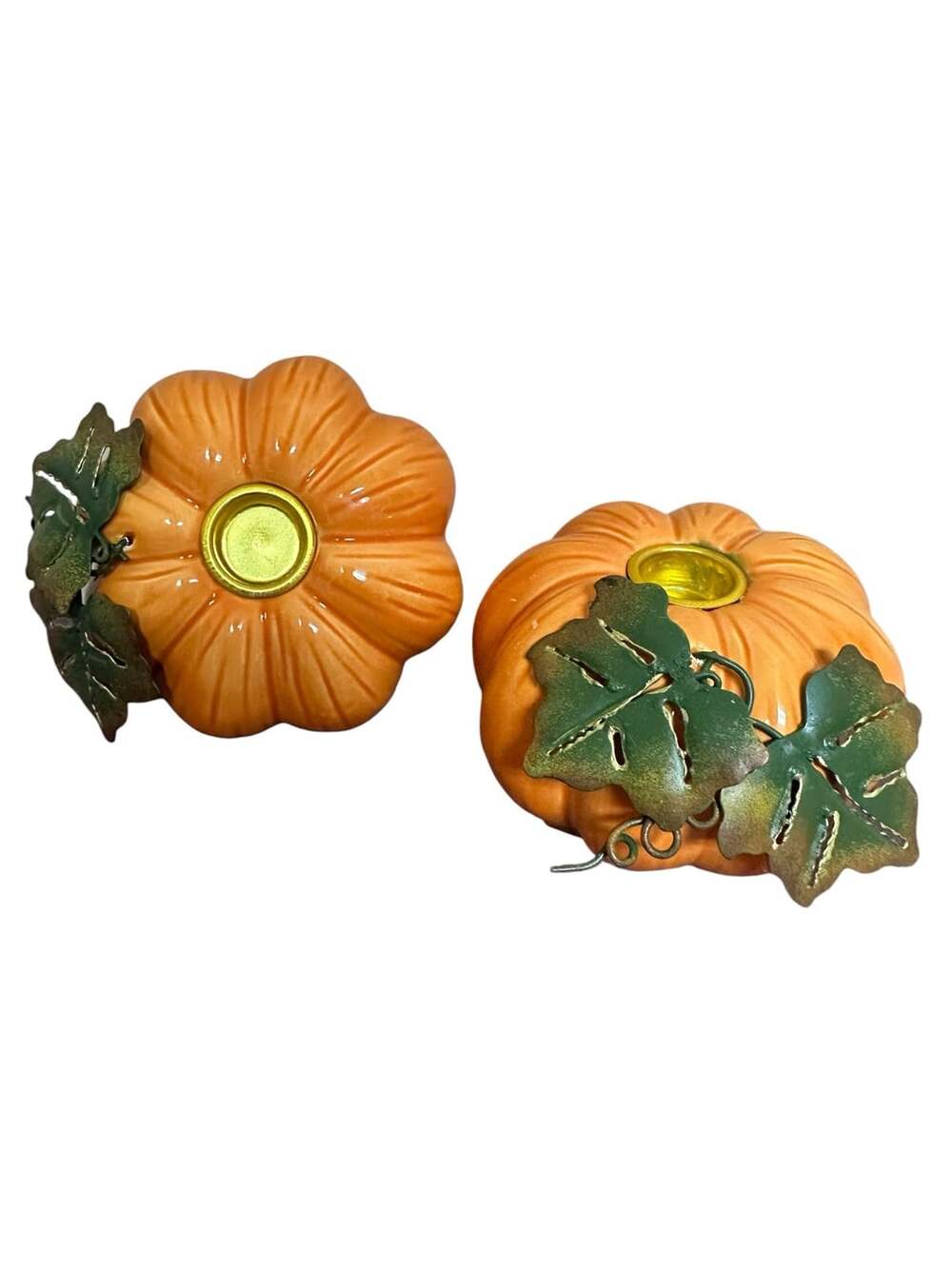 Walnut Creek Vintage Pumpkin Taper Candle Holders Set of 2